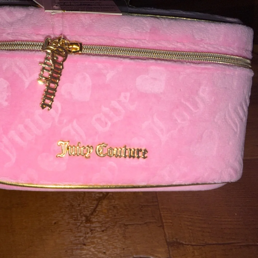 NWT- Juicy Couture Pink Faux-Fur Cosmetic Bag with Gold Accents - Picture 3 of 12